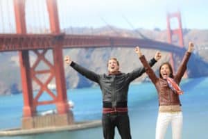 San Francisco happy people at Golden Gate Bridge